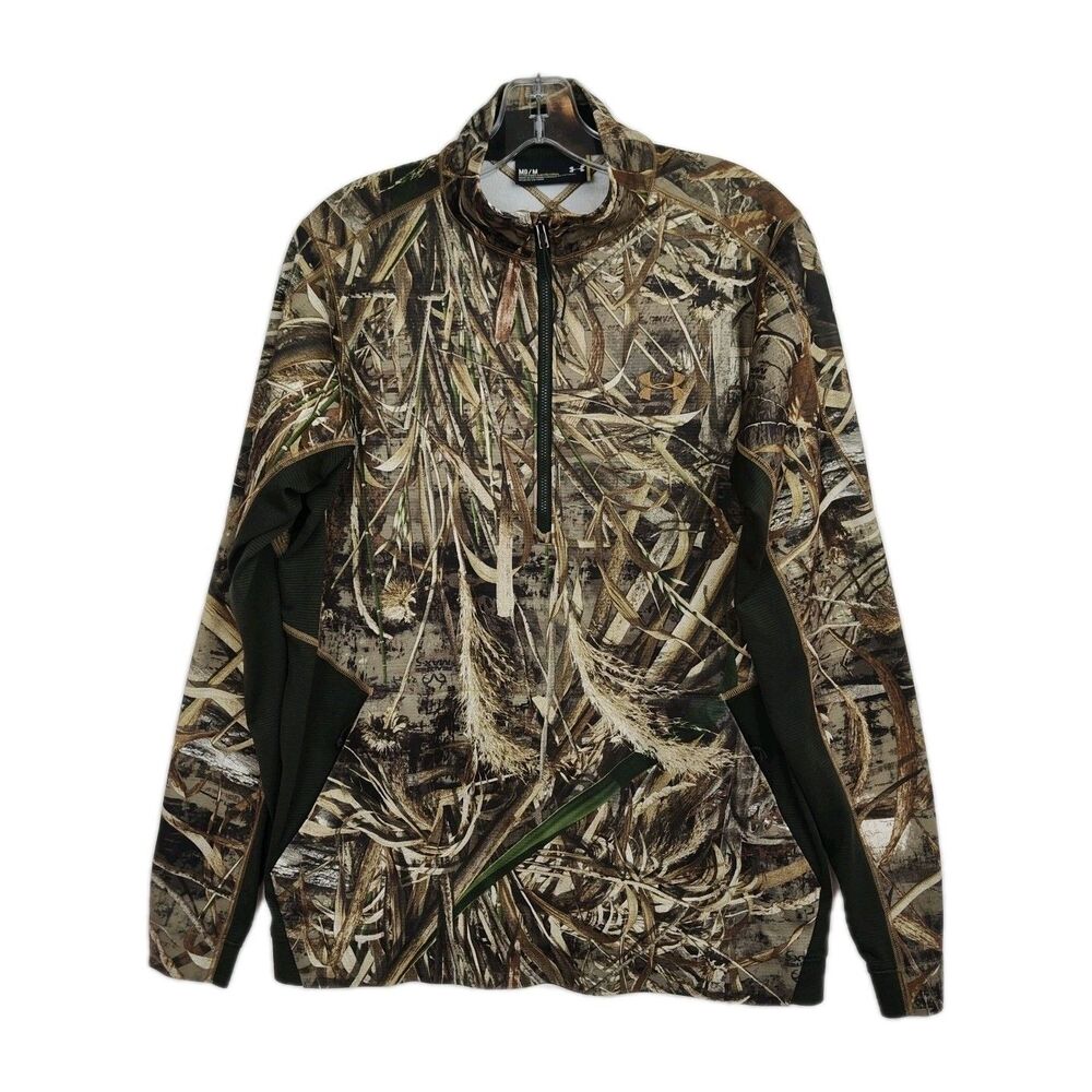 Under Armour 1/4-Zip Sweatshirt Men's Size M Camo Pattern Zipped Pockets Fitted